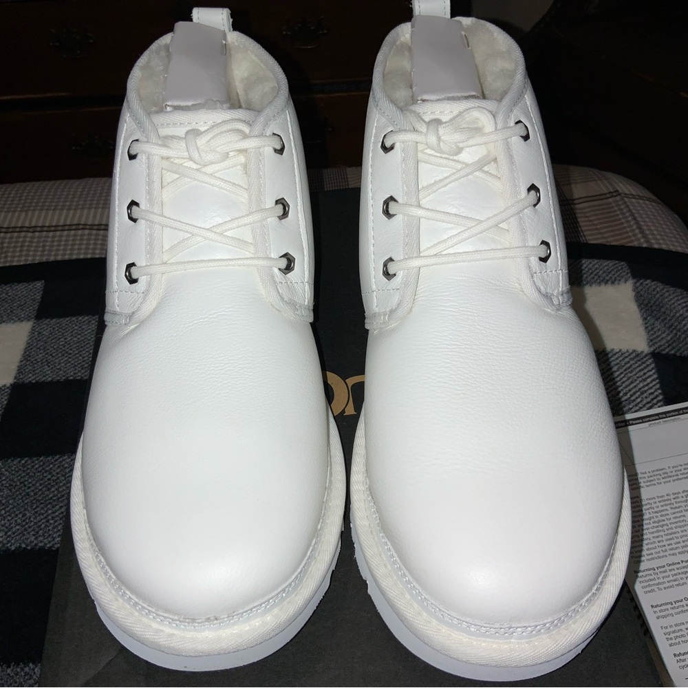 NEW UGG men’s white leather boots..  size 11.
